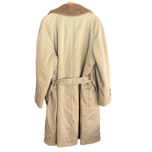 Brooks Brothers Mens Vintage Trench Coat 46 Large Tan Khaki Fur Double Breasted - Picture 2 of 8